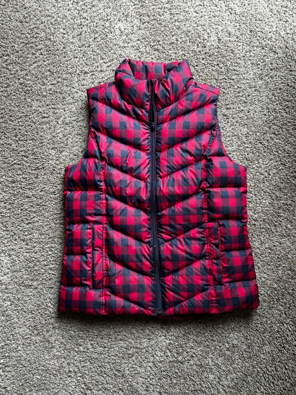 Lands' End Red & Black Plaid Quilted Puffer Vest